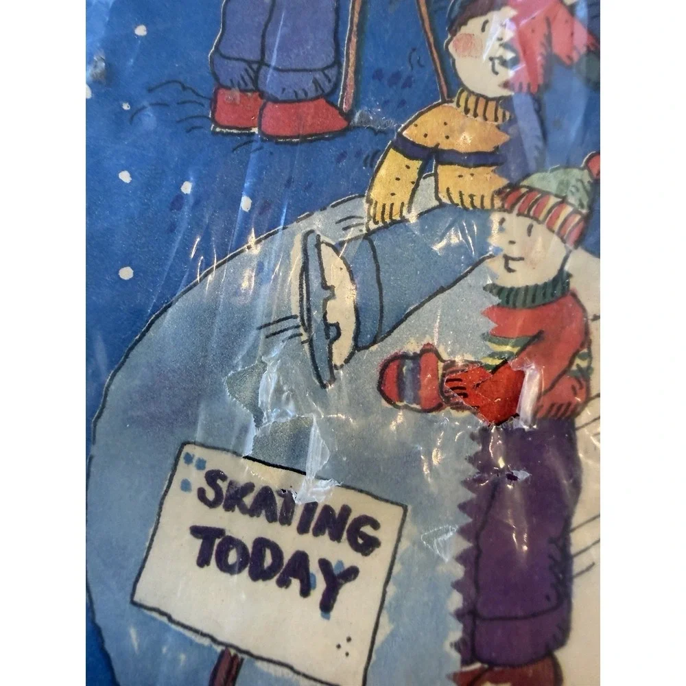 Vintage‎ Cleo Christmas Wrapping Paper Skating Snowman 50 Sq Ft Sealed USA